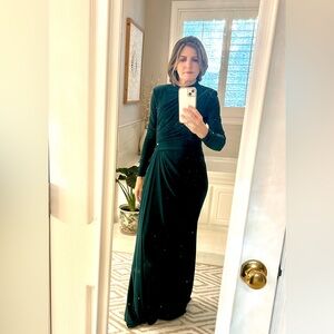 Betsy and Adam Forest Green Draped Long Sleeve Dress